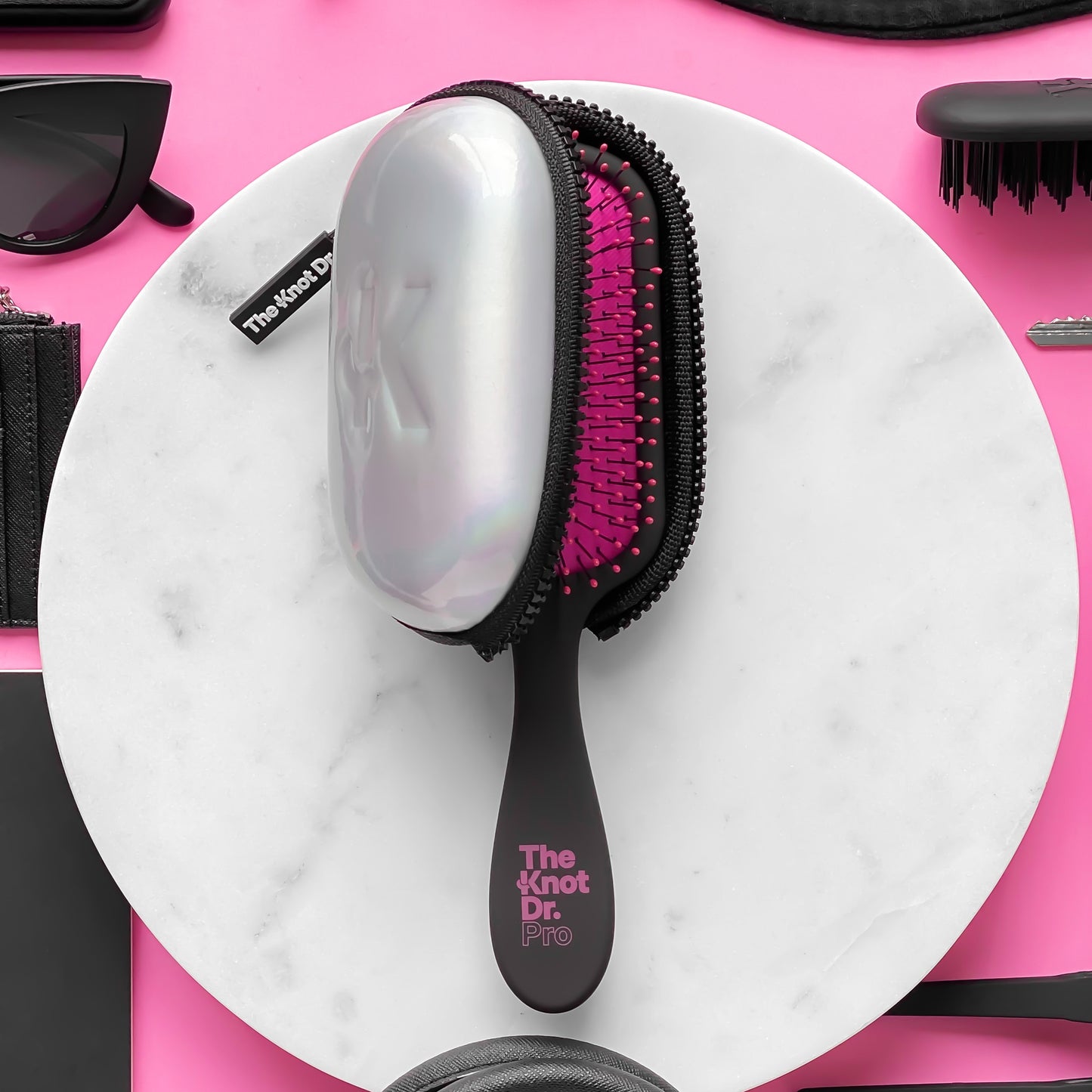 The Pink Pro Hairbrush with Holographic Headcase - The Knot Dr.