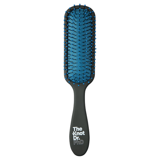 Slimline black detangling brush with blue pad