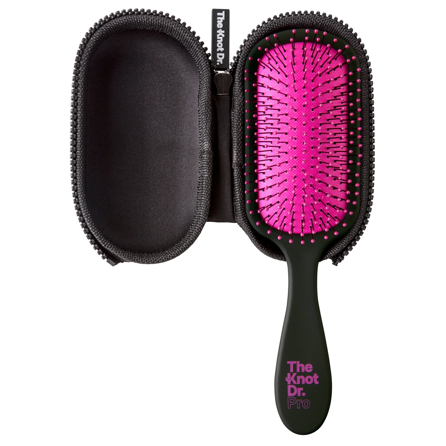 Detangling brush inside the protective traveller headcase