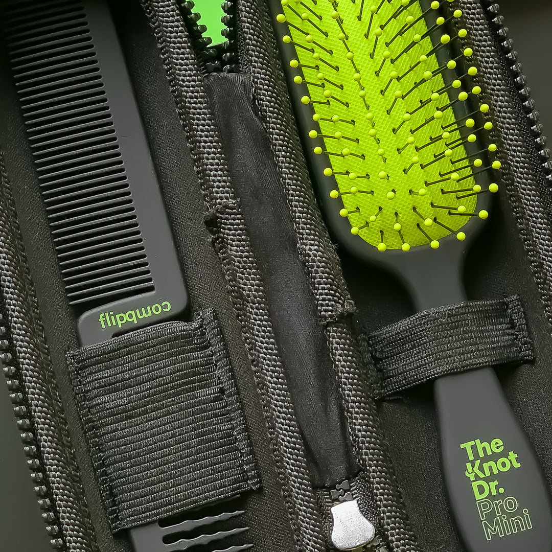Green Pro Mini Hairbrush & Flipcomb Kit With Case