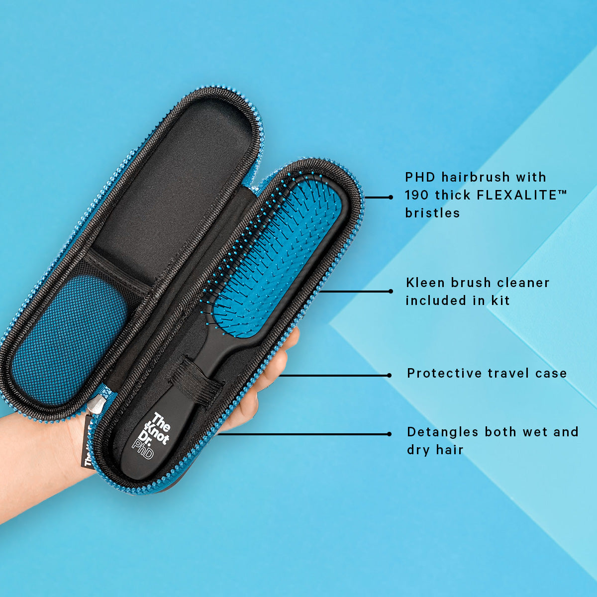 Blue Phd Hair Brush Kit Detangling Brush Cleaner Case The