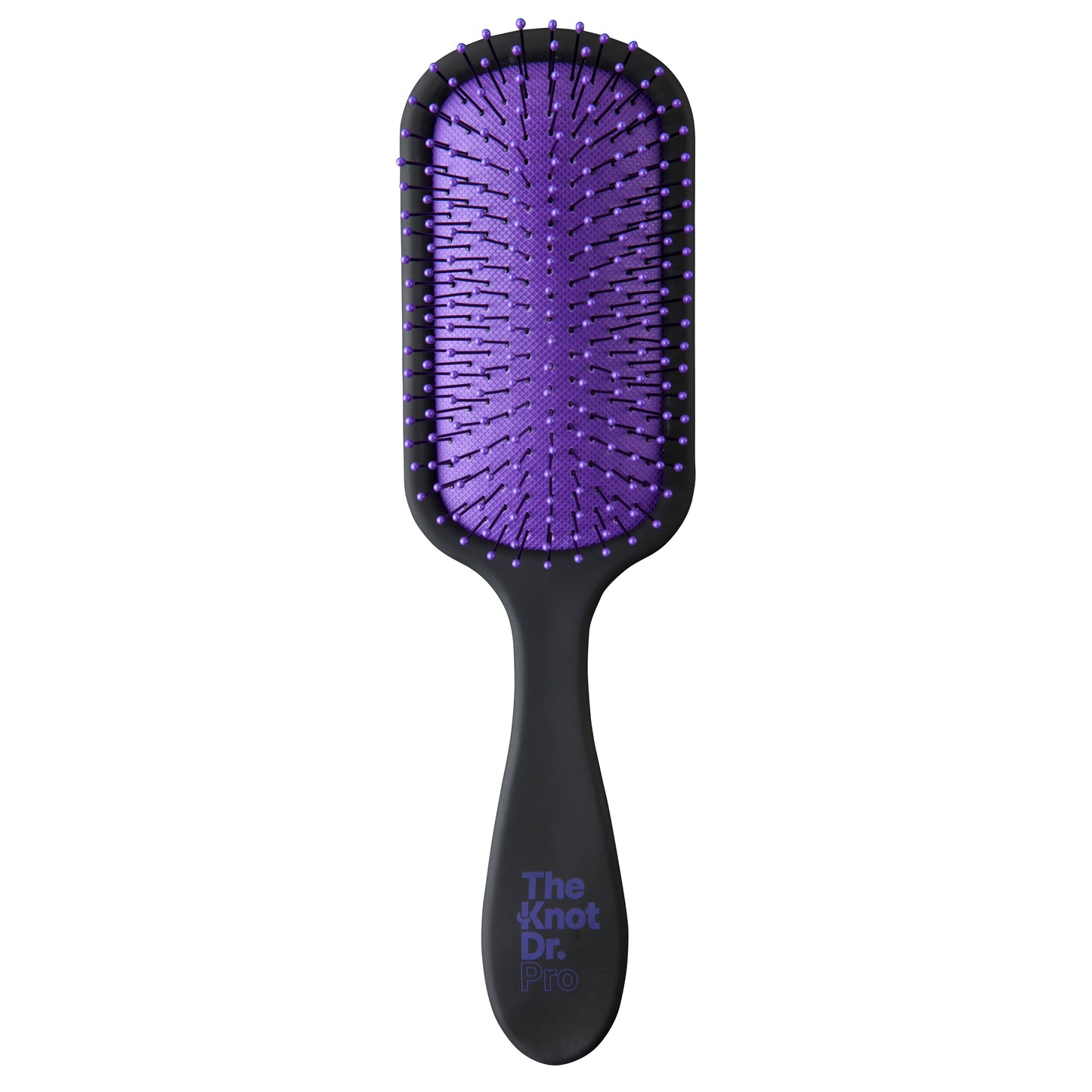 Black detangling hairbrush with purple pad