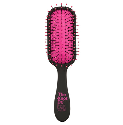 Mini size detangling hair brush in black with pink pad