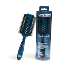 Load image into Gallery viewer, Blue detangling barrel blow drying brush with black bristles in box