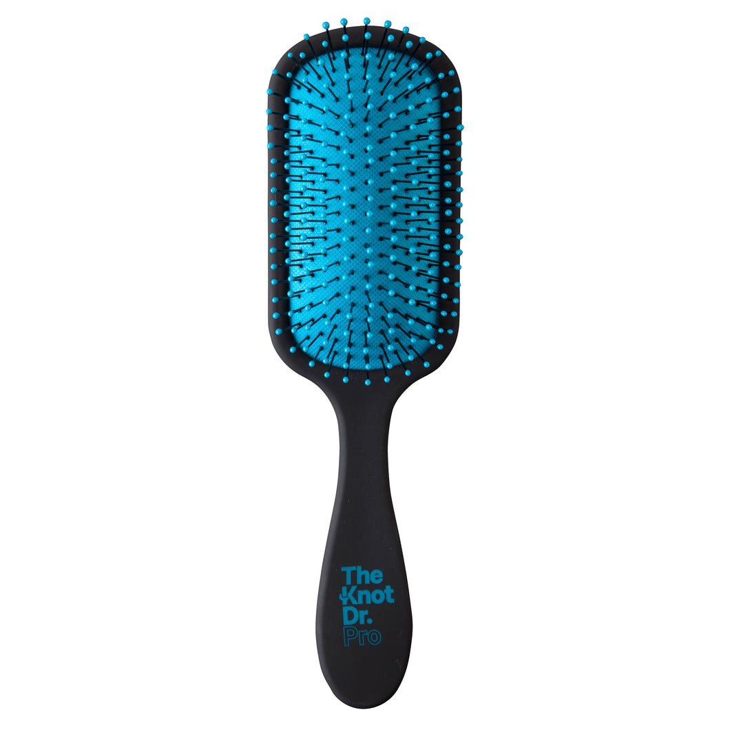Pro detangling hairbrush in black with blue pad