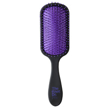 Load image into Gallery viewer, Black detangling hairbrush with purple pad