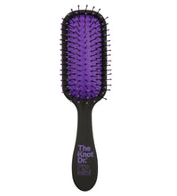 Load image into Gallery viewer, Mini size detangling hair brush in black with purple pad