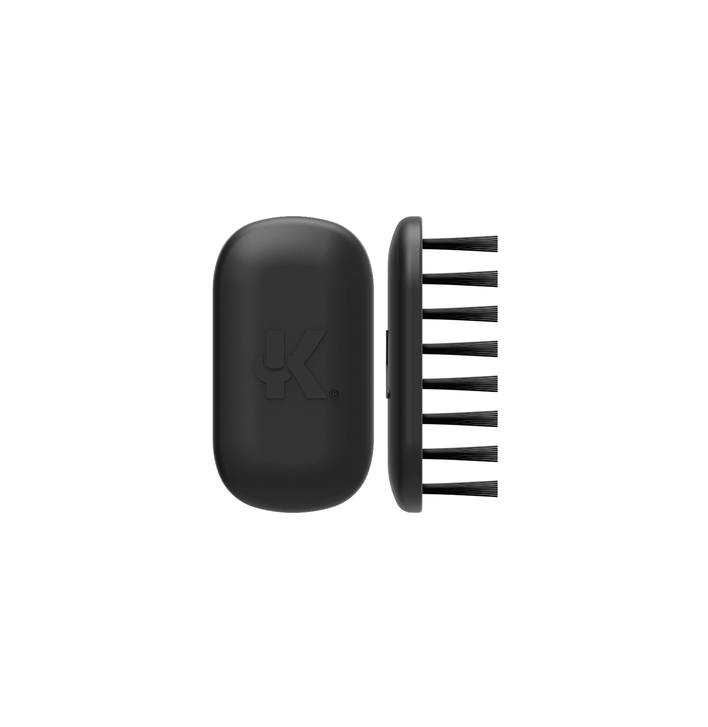 Hairbrush cleaning tool with Knot Dr logo side on and front on view